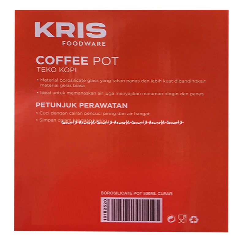 Kris Foodware Coffee Pot 800ml Glass Kettle Teko Kopi Kaca Bening Tempat Cerek Ceret Takara Kopi Dengan Tutup Krischef