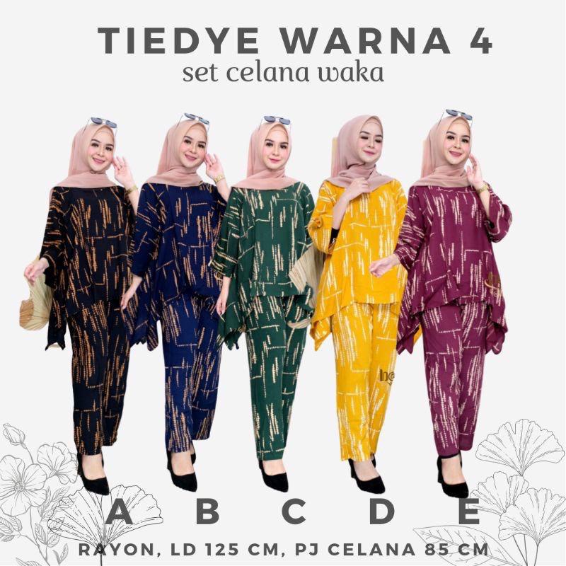 Tiedye Rintik Lafa Set Celana Waka Rayon Cp Waka Warna Terompet Shibori Jumputan Batik Tie Dye