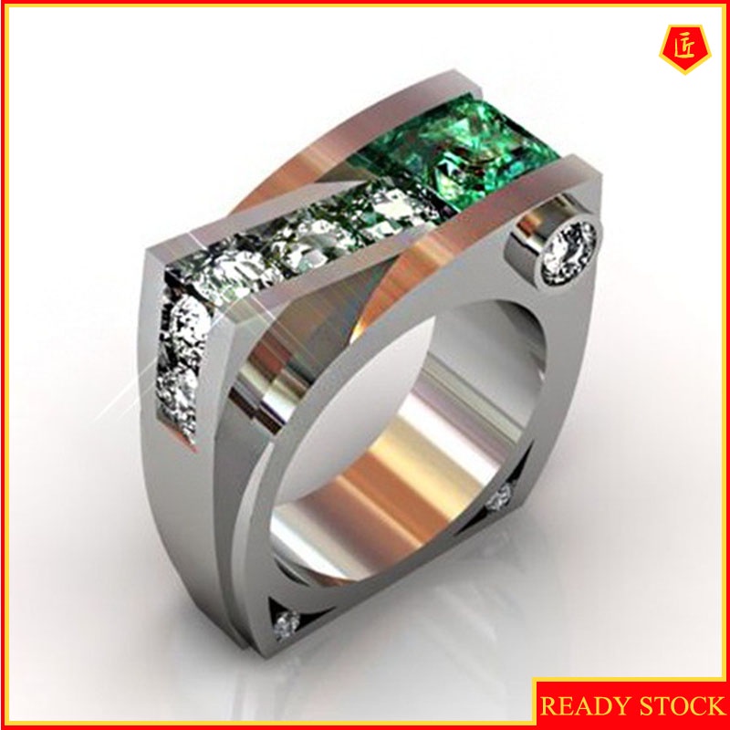 [Ready Stock]Inlaid Square Diamond Ring Creative Geometric Fashion Personality