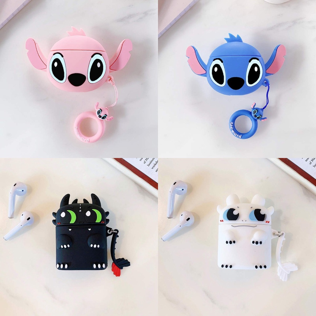 Casing Airpods Case Gen 2 and Gen1 Silicon Macaron Lucu Case Softcase Airpods 2 Airpods 1Original  Case Airpods Pink Dino Night evil