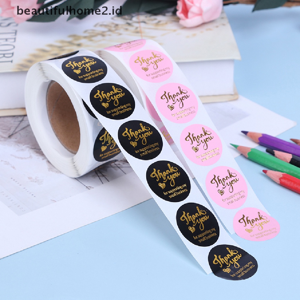 (Beautifulhome2) Buku Literatur Bahasa Mandarin500pcs Stiker Bulat Tulisan Thank You Warna Pink / Hitam Untuk Pernikahan