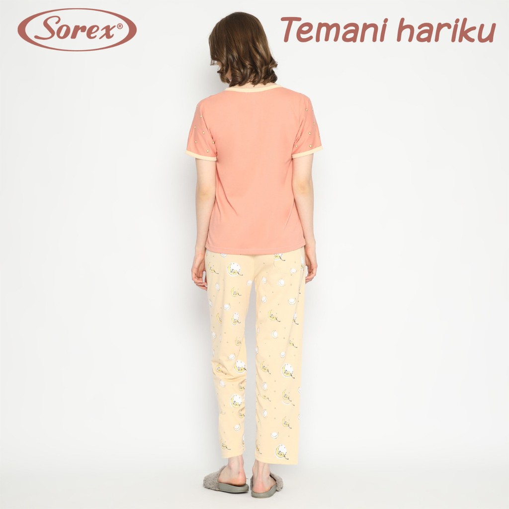 Sorex Baju Tidur 1 Set Atasan Pendek Kancing + Celana Panjang Katun Adem Piyama Freesize  BB 116-2