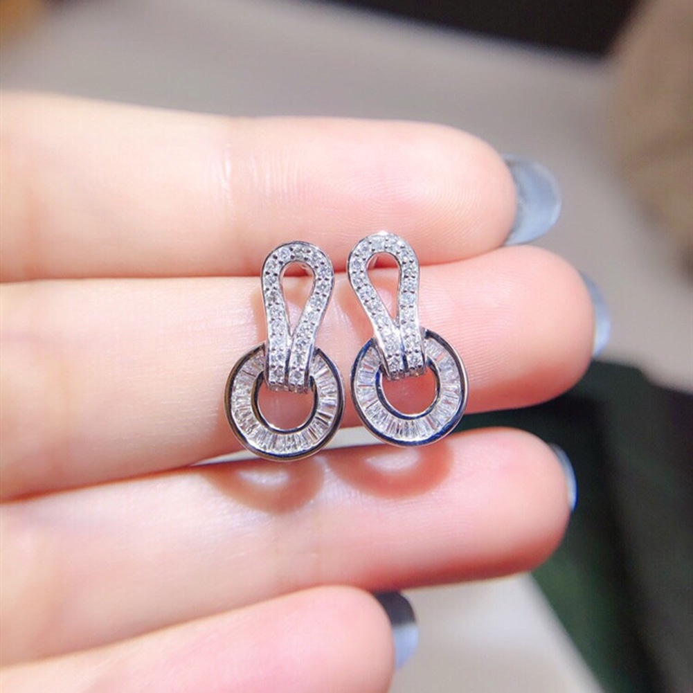 Hu Hu Hu Hu Hu Alat Bantu Pasang Kacamata♡ Anting Tusuk Bentuk Bulat Hias Kristal Cubic Zirconia Mewah Untuk Wanitapesta Pernikahan