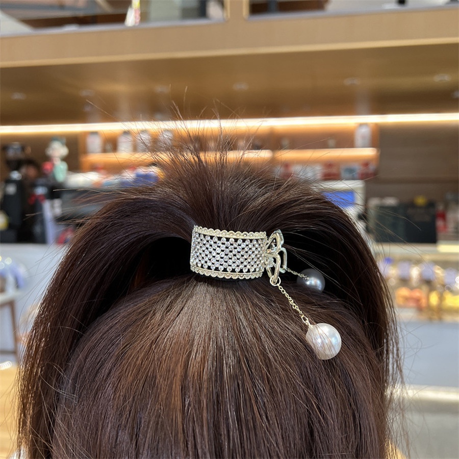 Aksesoris Jepit Rambut Ponytail Bahan Alloy Aksen Mutiara Berlian Imitasi Gaya Korea Untuk Wanita