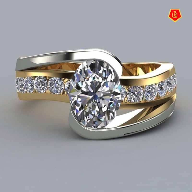 [Ready Stock]Popular Two-Tone Inlaid Moissanite Ring