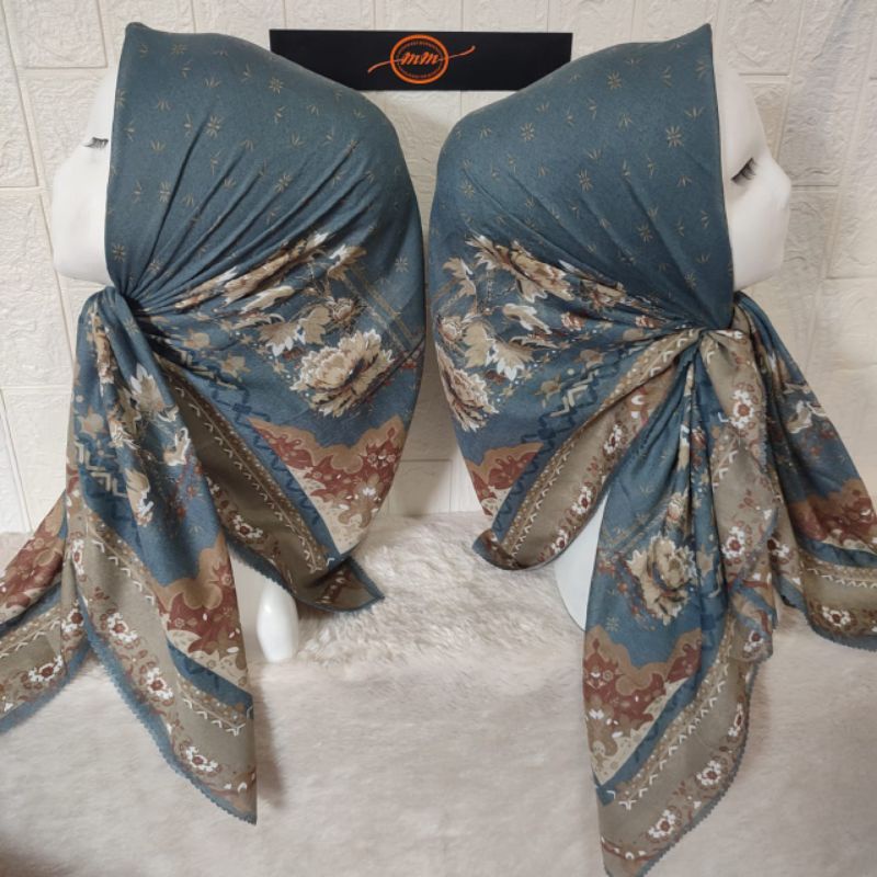 Hijab Segi Empat Voal Motif Bunga Warna Hijau Tosca Kerudung Terbaru