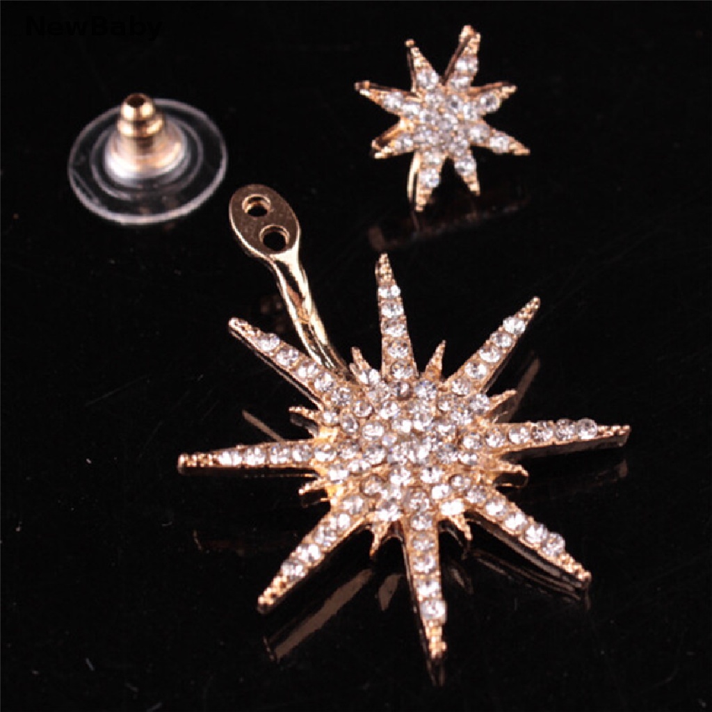 Anting Tusuk Gantung Desain Snowflake / Bintang Hias Kristal / Berlian Imitasi Untuk Wanita