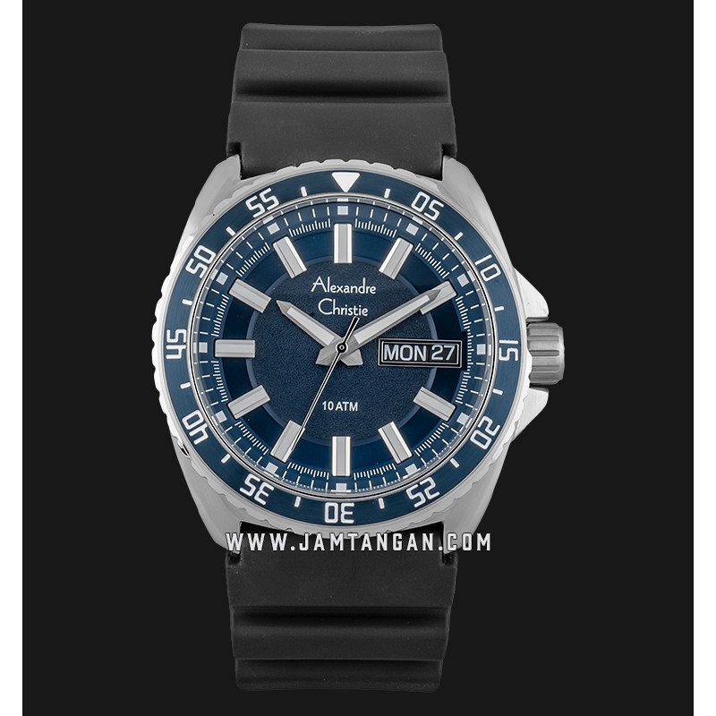 Alexandre Christie AC 6541 ME RSSBU Men Blue Dial Black Rubber Strap