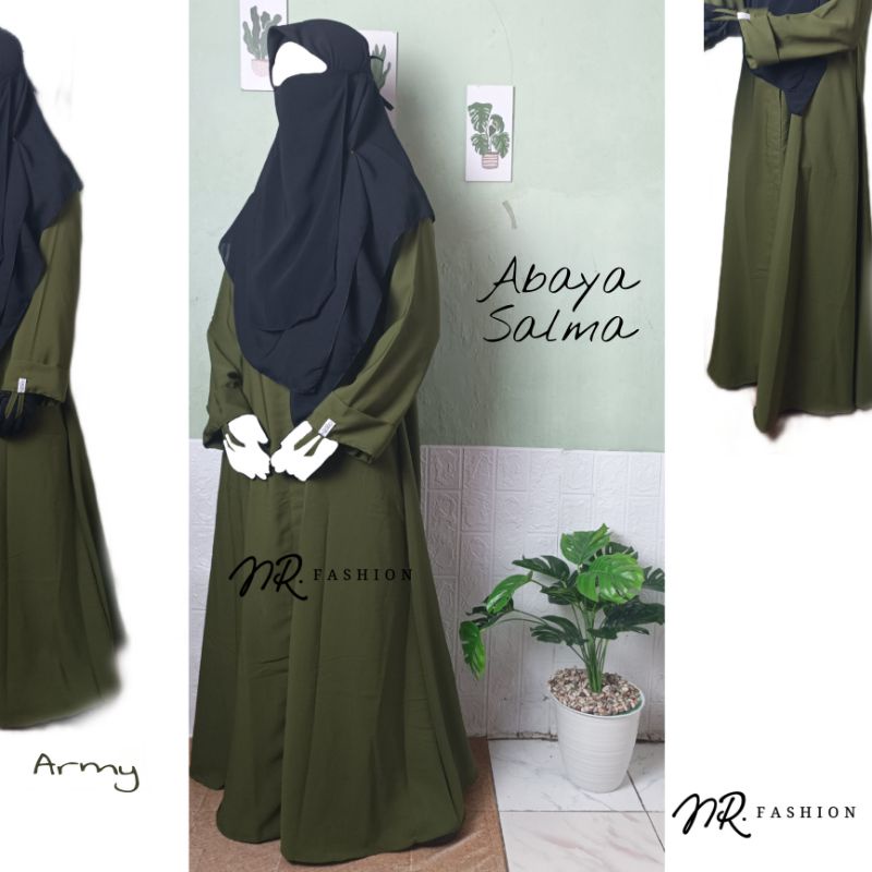 Abaya Salma Gamis Syari Muslimah Original Woolpeach Luxury Dress Exclusive-Army