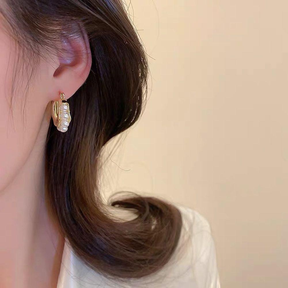 Needway Wanita Anting Niche Desain Vintage Gaya Perancis Mutiara Gadis Hadiah Berbentuk U Telinga Drop