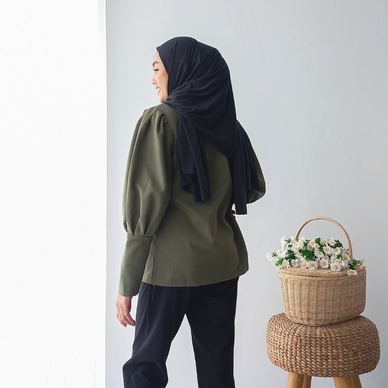 Isla Nerea Top Basic - Blouse Wanita Lengan Balon - Textured Cotton-7