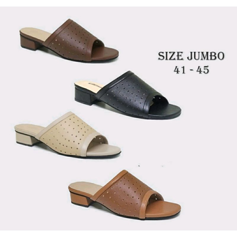 Sandal Slop Wanita Big Size 41-42-43-44-45 Sendal Ibu2 Jumbo Kulit Hak 3cm Pesta Nikahan Size Besar Sekali Hitam, 42