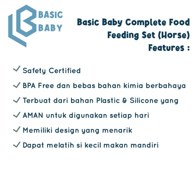 Basic Baby Complete Food Feeding Set Horse &amp; Airplane - Peralatan Makan Bayi