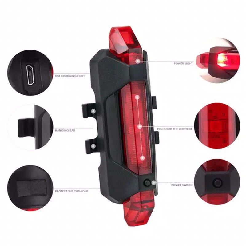 Lampu Sepeda Belakang LED USB Kelap-kelip Sepedah Gunung BMX Lipat Mini MTB Anak Warna-warni USB Charging Cas Casan