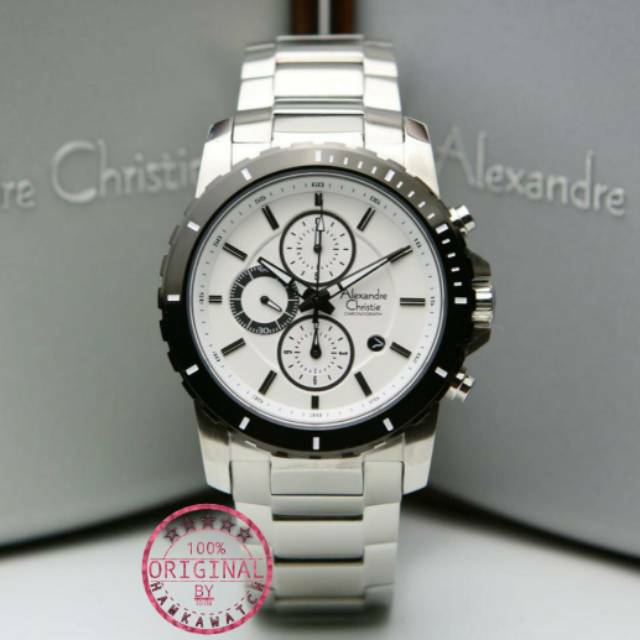jam tangan pria alexander cristie original ac6141 silver plat putih