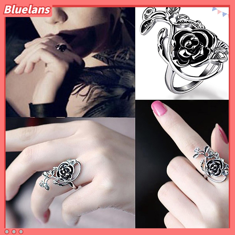 Bluelans Gothic Women Rose Flower Vine Alloy Enamel Finger Ring Cosplay Jewelry Gift