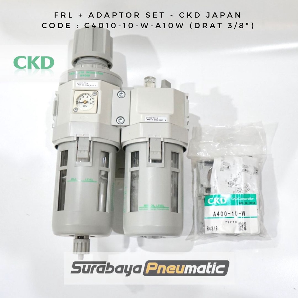 CKD Japan - C4010-10-W / C4010-10-W-A10W (3/8") FRL Unit + Adaptor Set
