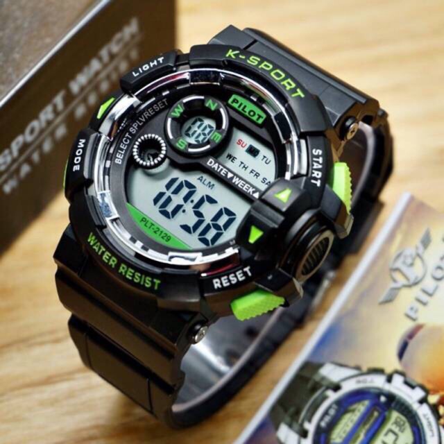 ANTI AIR FASHION PRIA WANITA JAM TANGAN K-SPORT LASIKA PILOT ORIGINAL DIGITAL WATCH RUBBER HITAM