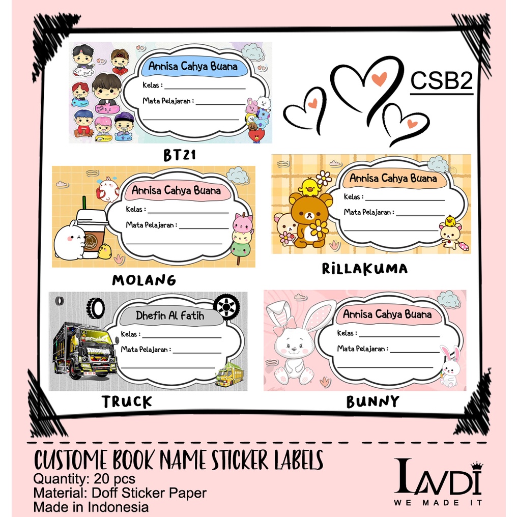 

Sticker Buku Pelajaran Custom Pakai Nama Motif Lucu