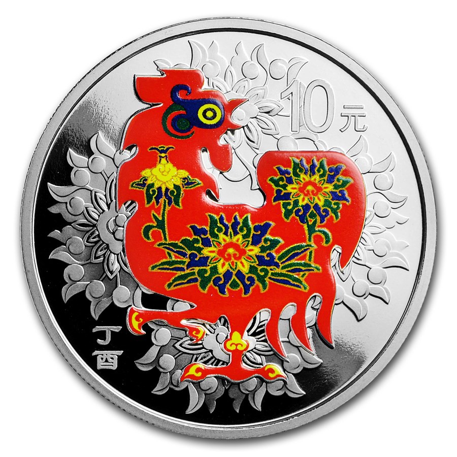 Koin Perak Proof Colorized 2017 China 1 oz Silver Shio Ayam Proof