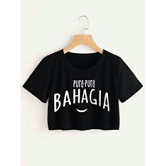 Dijual Promo diskon grosir murah blouse tunik top pura pura bahagia crop hitam Berkualitas