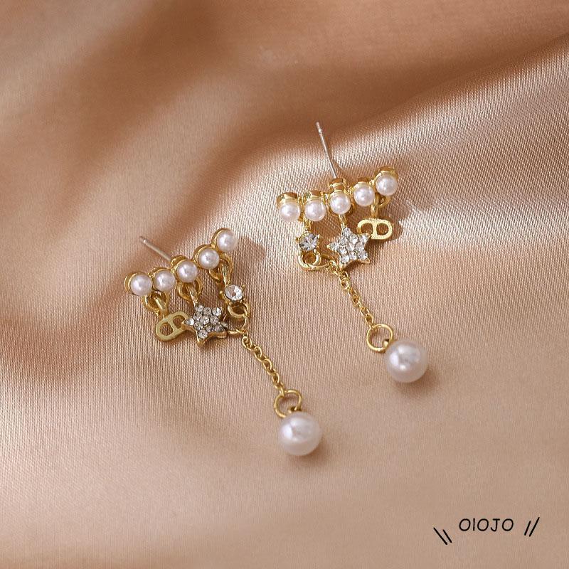 Anting Tusuk Gantung Desain Bintang + Mutiara + Rumbai Untuk Wanita - ol2