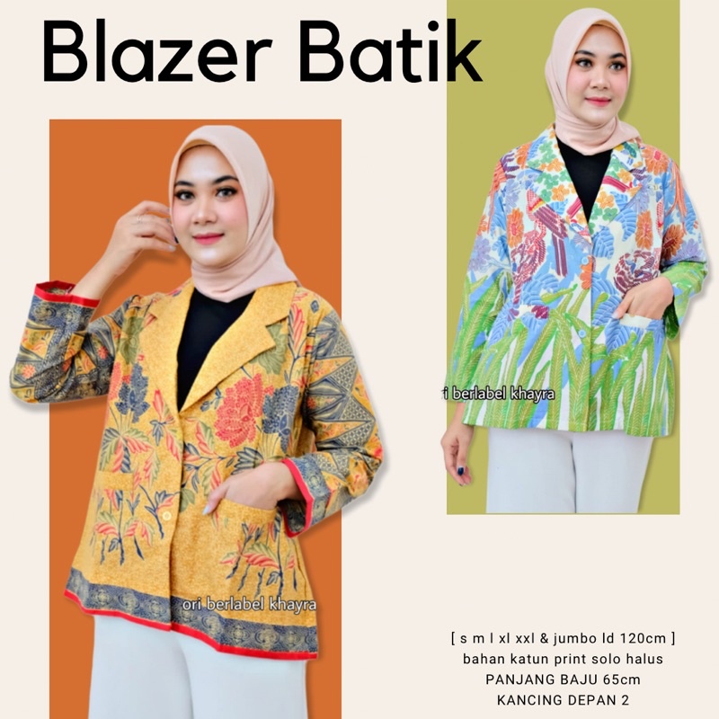 Blazer Batik Wanita Lengan Panjang Modern Kerja Kantor Bahan Katun Halus Solo