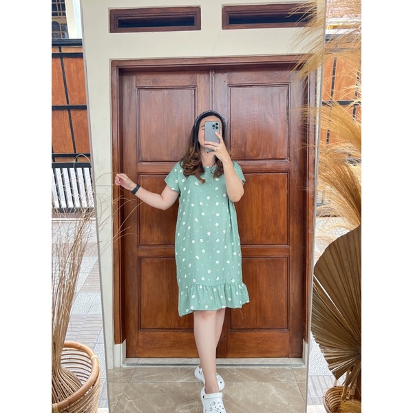 Daster Viral | Daster Ruffle Rayon | Daster Kekinian-Amara hijau mint
