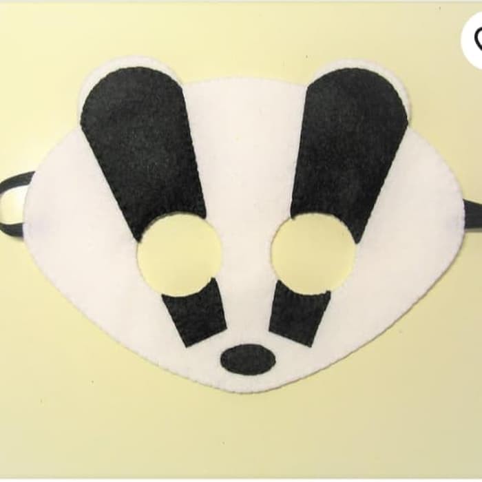 Topeng Hewan Luak Badger Felt Mask White Black Pesta Drama Teater Anak