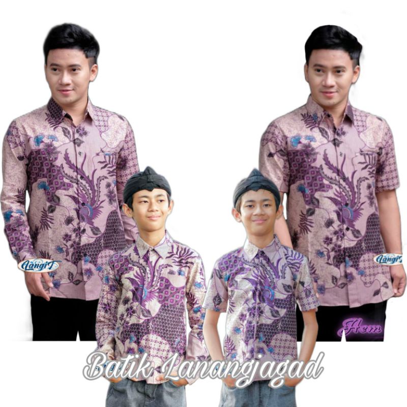 Kemeja Batik Anak Laki-Laki Lengan Panjang Couple Batik Ayah dan Anak Cowok warna Ungu Lilac