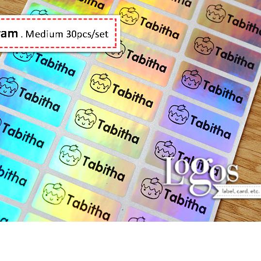 

♩ Hologram laser MEDIUM Sticker Label Nama waterproof stiker nama anak ✩