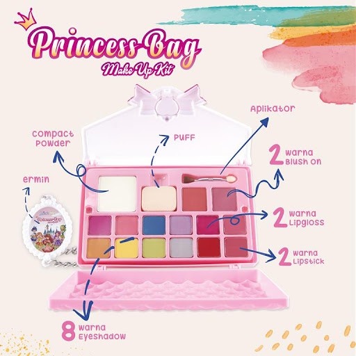 Amara Princess Bag Make Up [Blush On 2 warna, Eyeshadow 8 warna, Compact Powder, Lipgloss 2] - 26,8gr