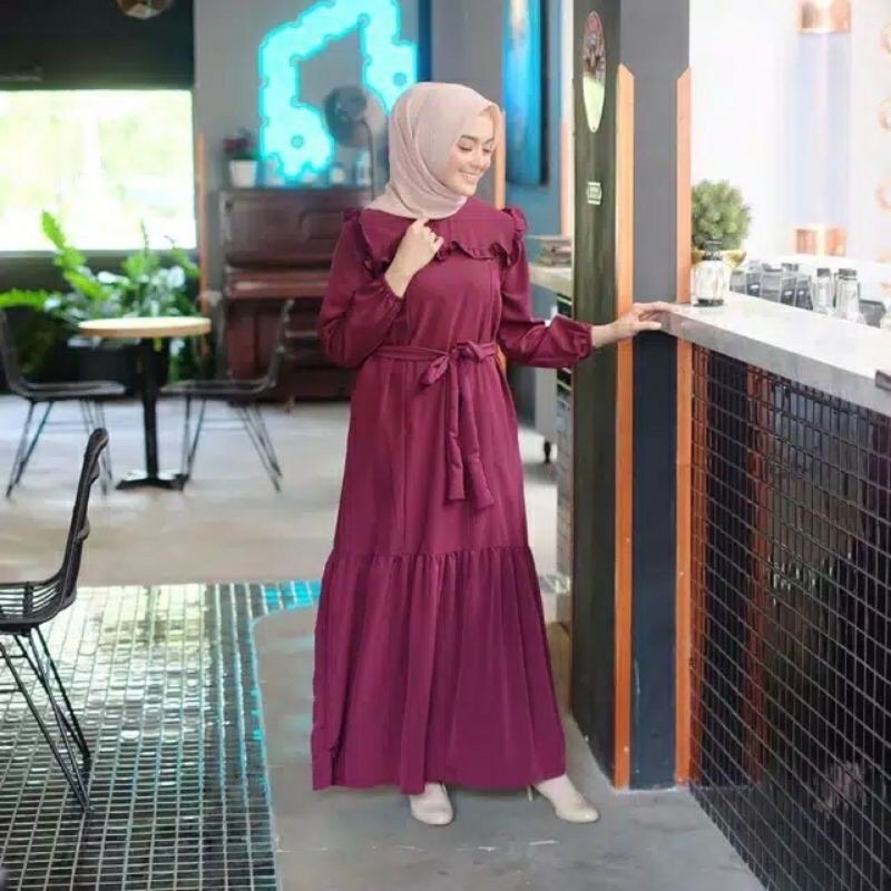 Mauren Ruffle Maxi Dress/ dress busui / fashion muslim/ dress lebaran/ dress kondangan/ gamis kondan