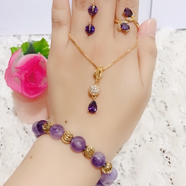 set giok permata warna ungu cincin giok 88
