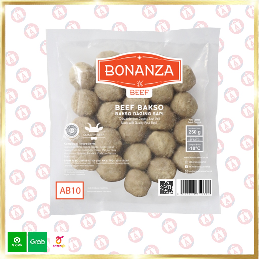 BONANZA BAKSO SAPI AB10 250GR (ISI 25 BUTIR) - Belfoods Bonanza, Bakso Sapi AB10 250 Gr / Bakso Sapi