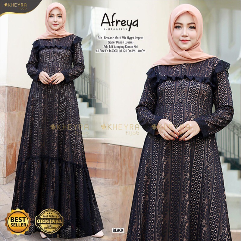 SALE Gamis Brokat Afreya Dress Original Kheyra LD 120 Jumbo Gamis Brukat