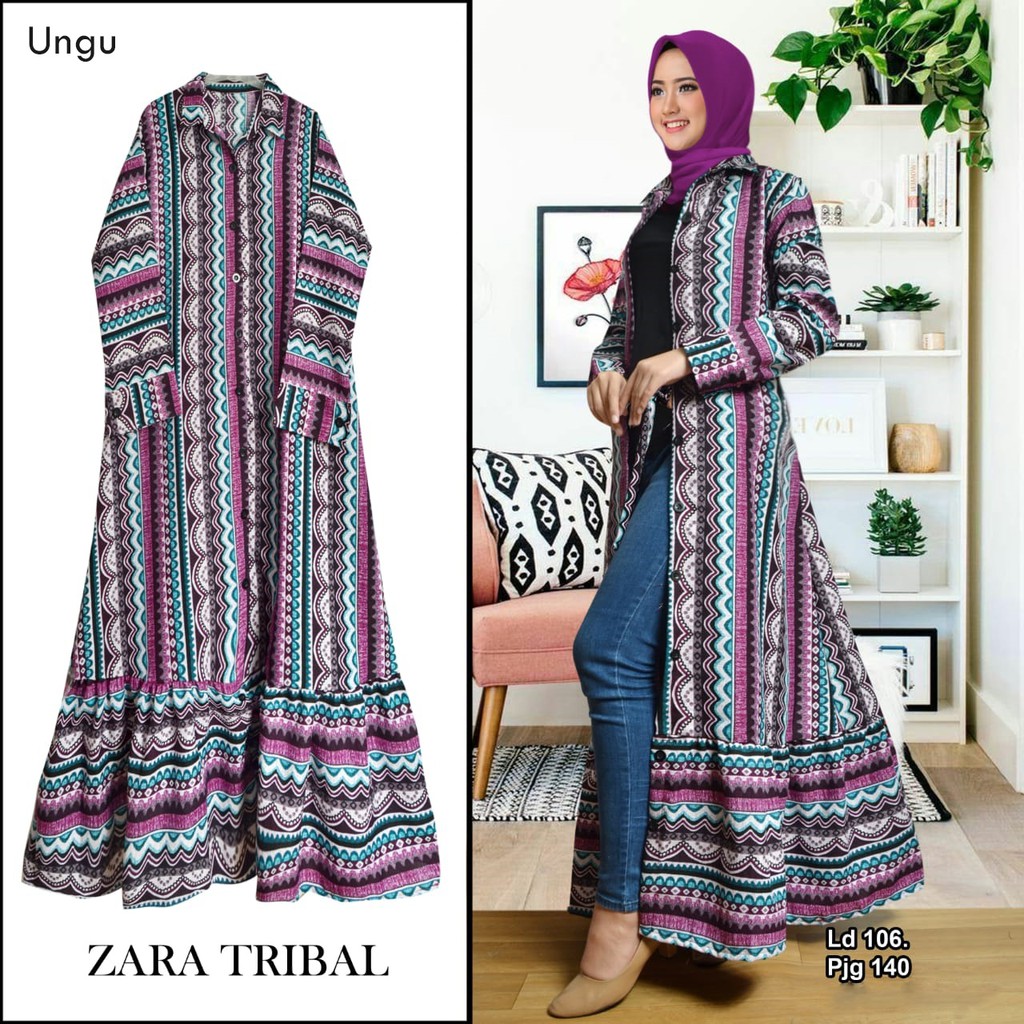 Arnis Zara Tribal Outer Luaran Kardigan Gamis Busui Friendly / COD