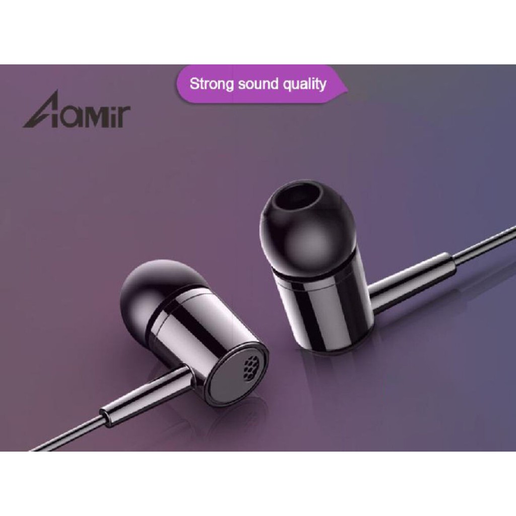 Headset AAMIR JM Wired 3.5mm Handsfree With Microphone earbuds Black - AMEP01