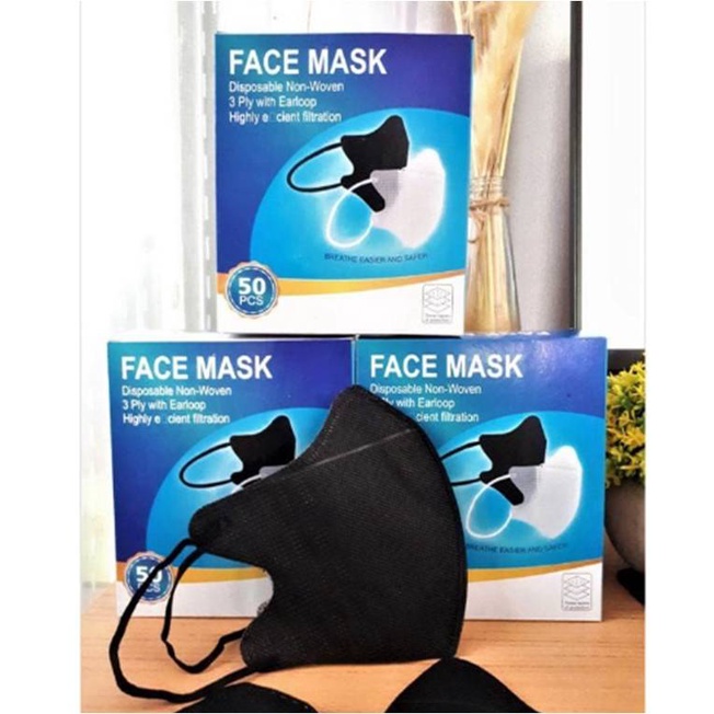 Masker duckbil hitam atau putih import 3ply isi 50pcs