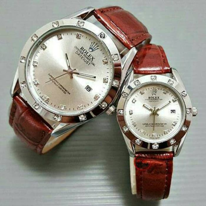 Jam Tangan Couple Rolex Tali Kulit Buruan