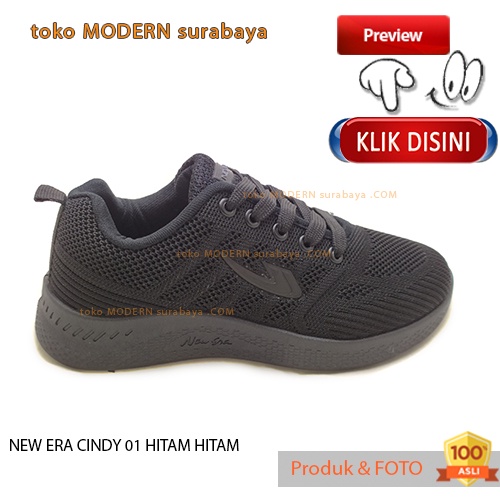 Sepatu anak sekolah sepatui sneakers tali NEW ERA CINDY 01 HITAM HITAM