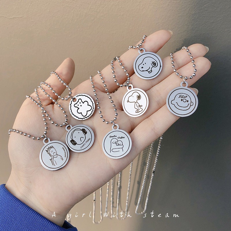 Titanium baja tidak memudar bear Snoopy liontin kalung panjang fashion wanita ins pribadi Hip Hop pa
