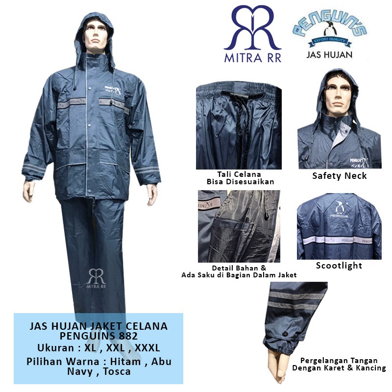 Jas Hujan Penguins 882 Jumbo Stelan Jaket Celana Pinguin XL XXL XXXL Jas Hujan Tebal Besar