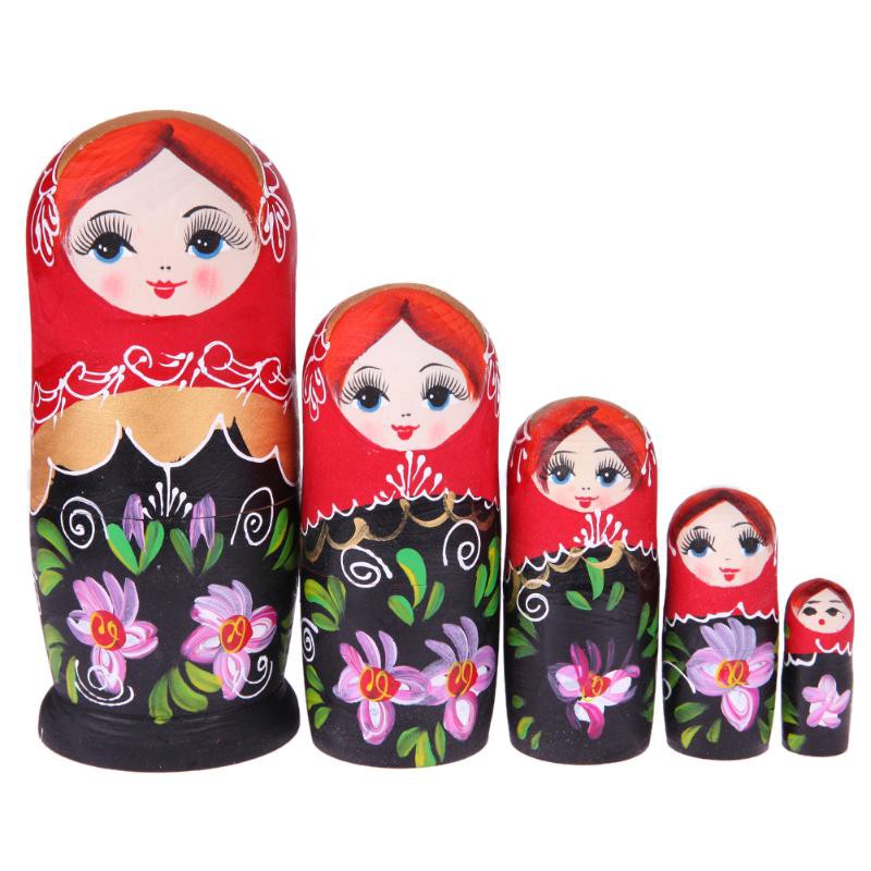 Boneka Lucu 5/7/8/10/12 piezas negro rojo chica ruso blanco Matryoshka muñecas juguetes de madera