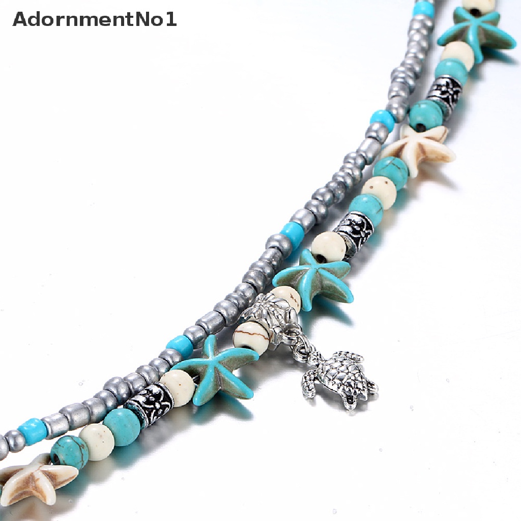 (AdornmentNo1) Gelang Kaki Wanita Bandul Desain Bintang Laut + Kerang Handmade Untuk Pantai