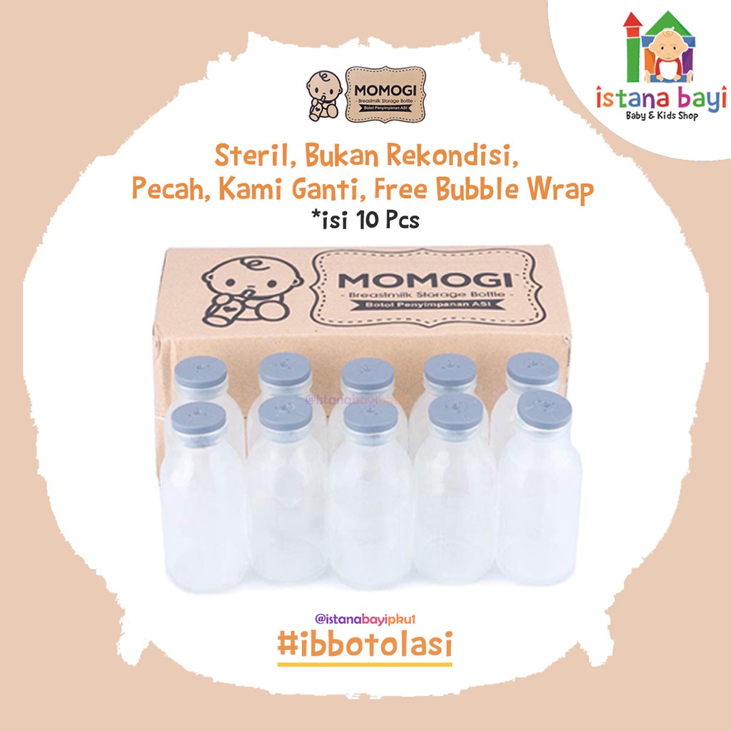 MOMOGI Botol Asi Kaca 10pcs FREE BUBBLE WRAP 1 LAPIS - kantong asi