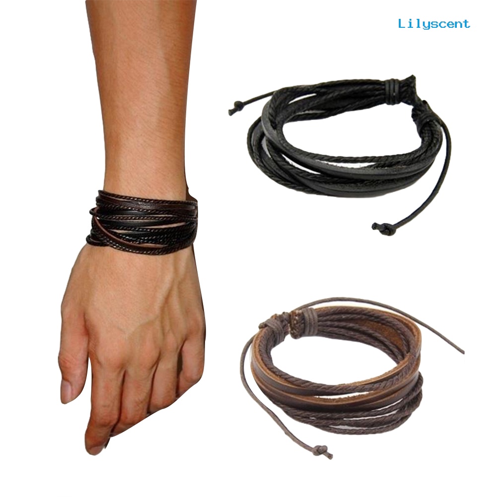 Gelang Tali Kepang Multilayer Bahan Kulit Imitasi Untuk Unisex