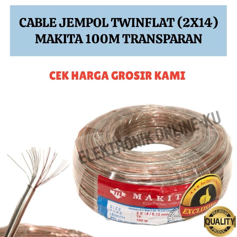 CABLE JEMPOL TWINFLAT 2×14 MAKITA 100M TRANSPARAN