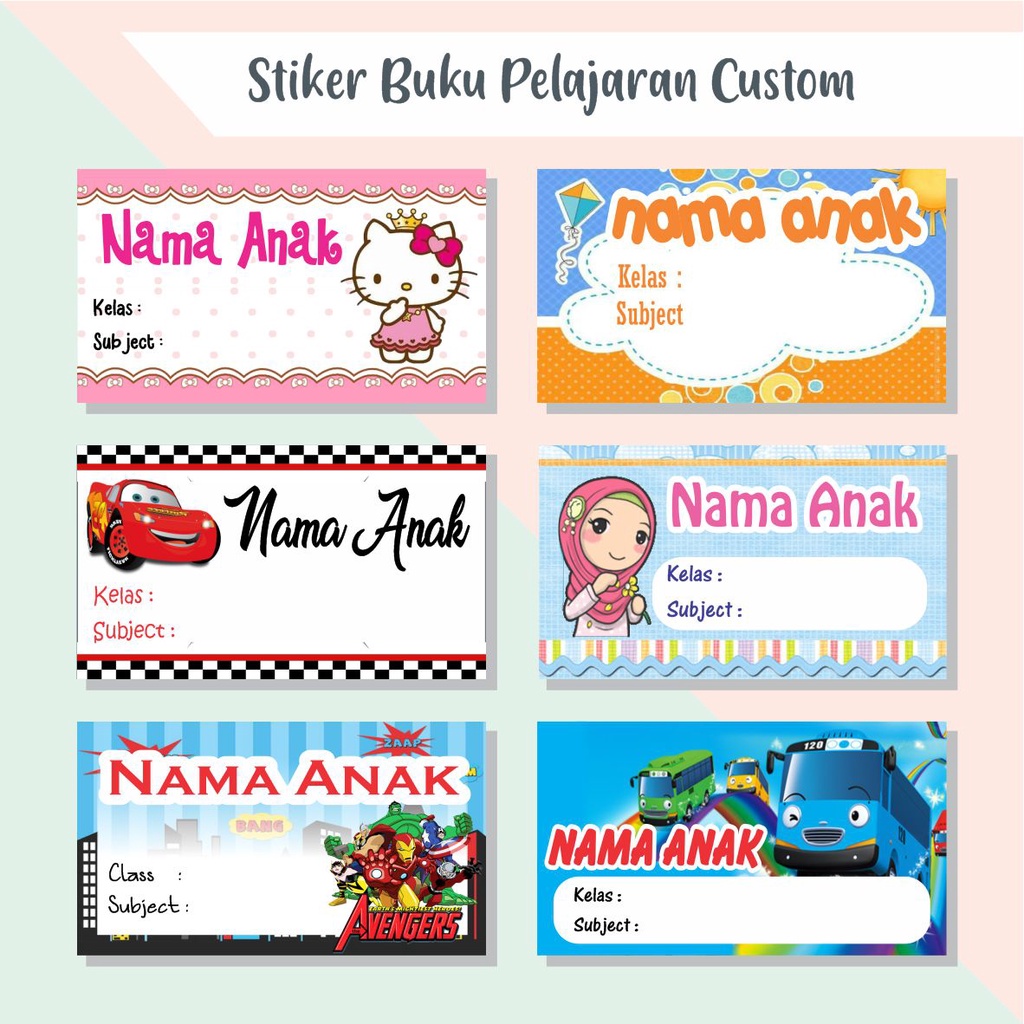 

Sticker Buku Pelajaran / Label Nama Pelajaran Anak Pakai Nama Foto Custom