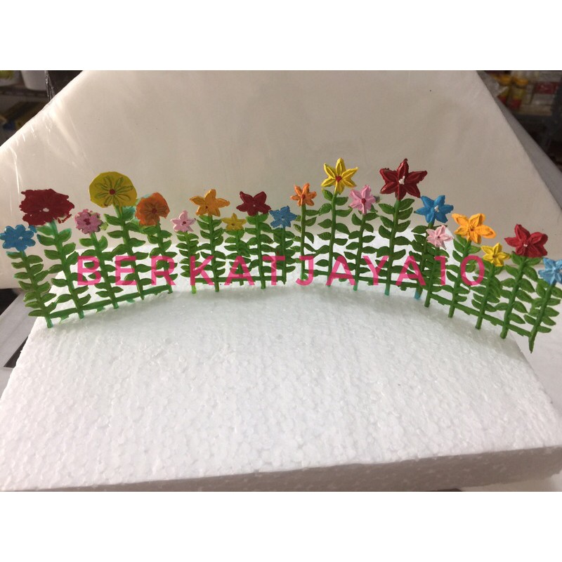 Topper Pagar Rumput Bunga Hiasan Kue Tart Ulang Tahun